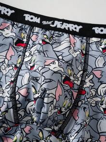 TOM & JERRY X SHEIN Tween Boy Soft Cartoon Graphic Letter Tape Trunks - Grey - View 5