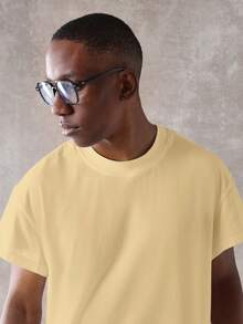 SUMWON Essential Crop Fit Cap Sleeve Basic Tee Casual Everyday Comfort Cotton Blend Relaxed Style Summer Spring Wardrobe Staple - Yellow - View 3