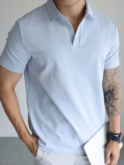 Manfinity Men's Solid Color Short Sleeve Casual Commuter Polo Shirt