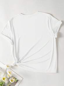 女士T恤 / 刺绣字母图案 / 刺绣工艺 / 2026新款上衣 / 休闲、简约、时尚上衣 / 时尚T恤 / 女士宽松休闲圆领T恤 / 春夏 - 白色 - 查看 3