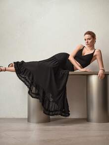 MOTF PREMIUM ELEGANT MINIMALIST SHEER LONG FLOWY SKIRT, SUITABLE FOR COMMUTING, SPRING/SUMMER - Black - View 6