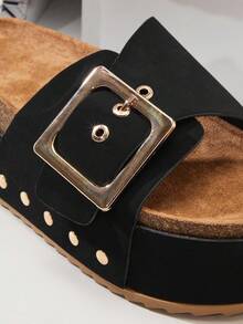 Solezae Dép xỏ ngón đế xuồng đế xuồng mới dành cho nữ, dép xỏ ngón Birkenstocks thoải mái, tối giản, phong cách thường ngày, không quai hậu - màu đen - Xem 6