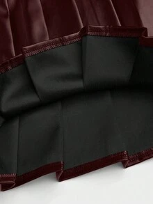 Sweetra Chân váy mini xếp ly chữ A bằng da PU cỡ lớn dành cho nữ, kiểu dáng học sinh. - Màu Đỏ Sâu - Xem 8