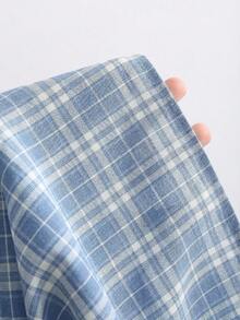 Sweetra Elegant Plaid Pleated Waist Mini Dress - Blue - View 5