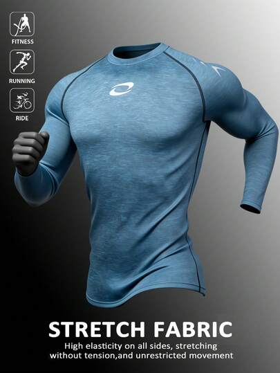 Manfinity Sport Polished Men's Comfortable Breathable Elastic Graphic Print Raglan Sleeve Sports T-Shirt