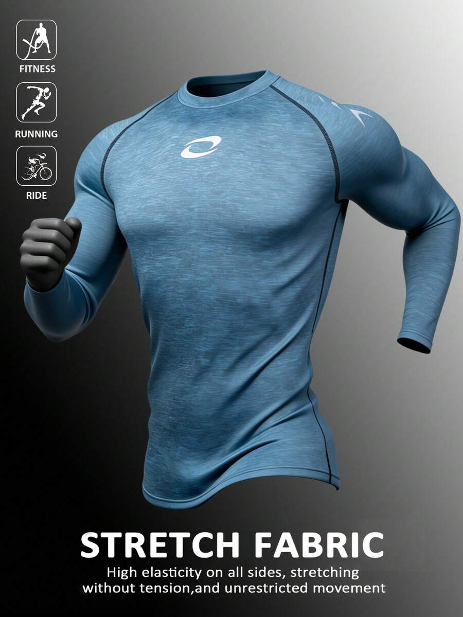 Acti Log Men's Comfortable Breathable Elastic Graphic Print Raglan Sleeve Sports T-Shirt - Grey - View 1