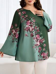 Al Najma 大码女式时尚优雅印花阿拉伯风格上衣 - 墨綠色 - 查看 4