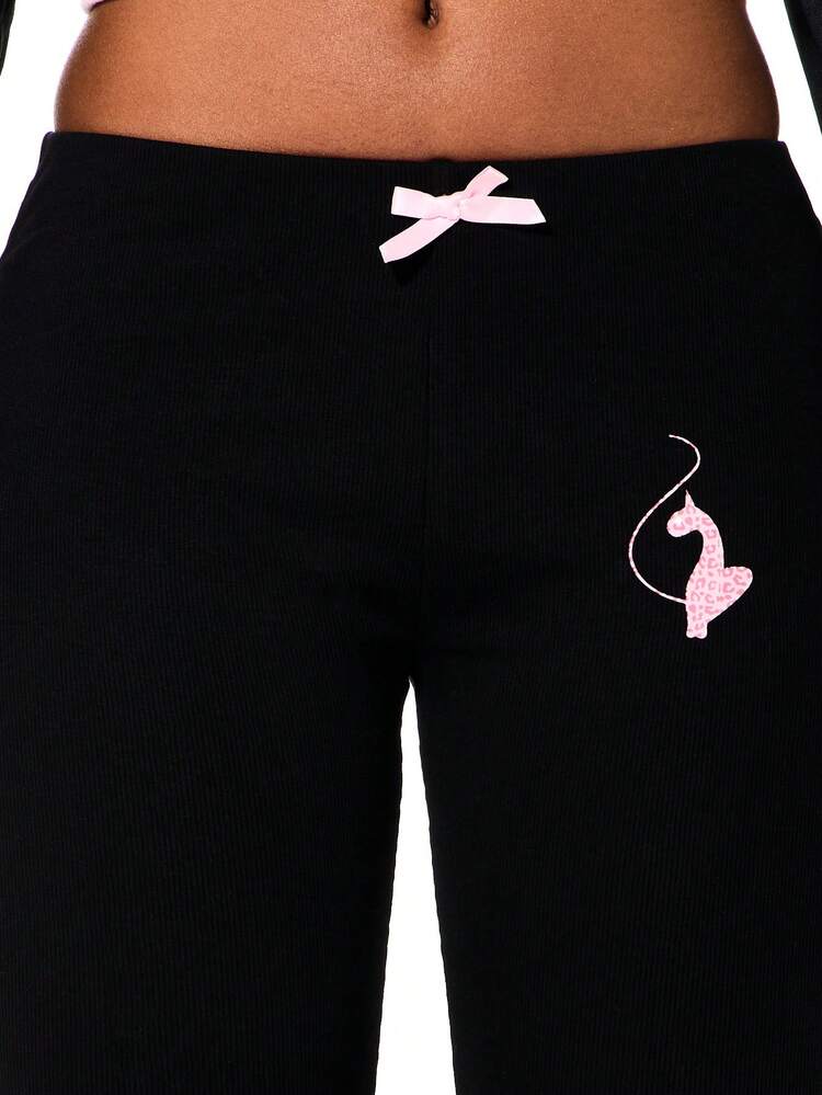 BABYPHAT Capri Leggings With Drawstring Waist And Cat Logo Print For Casual Comfort For Valentine's Day
