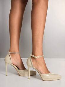 CUCCOO SZL Women Shoes Women's Pointed Thin High Heel Heightening Water Table Apricot Rhinestone Strip Women's High Heel Shoes Ankle Strap Hollow Shoes Wedding Party Banquet Nightclub Fashion Gorgeous Simple High Heel Women's Shoes Valentine's Day - Beige - View 7