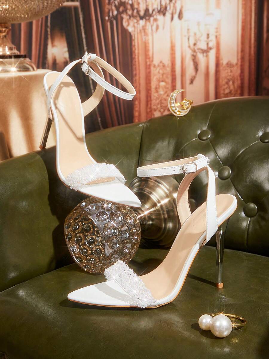 CUCCOO TILAWA Women's Fashionable And Sexy Electroplated Pointed Toes, White High-Heeled Sandals With Rhinestones, Suitable For Banquets, Parties And Other Occasions Summer Shoes - White - View 1