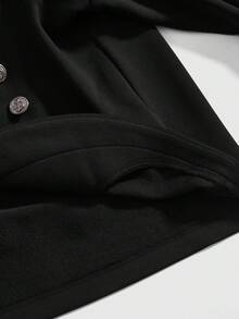 ROMWE Grunge Punk 女士纯色重叠纽扣不对称下摆时尚百搭休闲长袖卫衣，秋冬款 - 黑色 - 查看 11