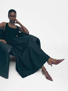 Mnmlis 女士尖头玛丽珍系带时尚个性化高跟鞋，圣诞节礼物 - 酒紅色 - 查看 3