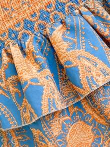 Elamini Paisley Print Strapless Mini Dress, Casual Vacation - Burnt Orange - View 6