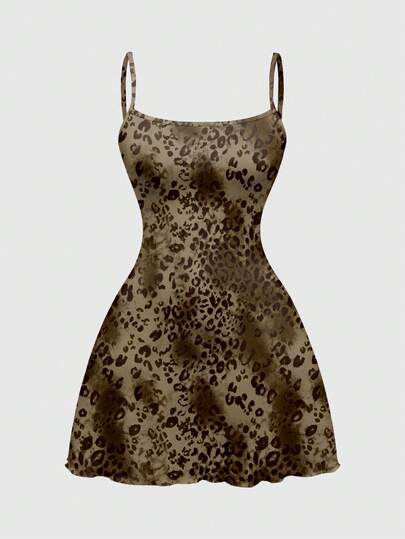 Y2K Vestido mini vintage con estampado de leopardo, espalda descubierta y teñido anudado, adecuado para festivales de música en primavera/verano