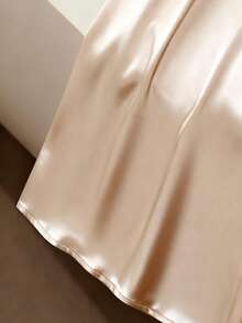 GlowEve Women's Elegant Commuter Crossed Collar Short Sleeve Midi Dress, Summer - Apricot - View 3