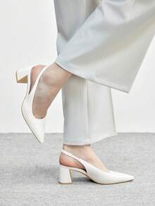 CUCCOO BIZCHIC 女士鞋履 女士尖头粗跟中跟米色露跟高跟鞋 时尚舒适 通勤商务百搭女士露跟鞋 春季鞋 - 米色PU - 查看 3