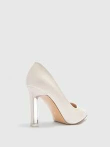 CUCCOO BIZCHIC Women Shoes Beige Pointed Crystal Transparent Heel Stylish Simple Sexy Elegant Office Workers Daily Versatile Commuter Women's High Heels Shoes Women's Shoes Valentine's Day - Off-white - View 9