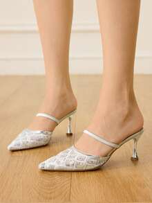 CUCCOO HITCHD Women's Pointed Toe Glitter Design Glamorous Fashion High Heel Sandals Valentine's Day Elegant Shoes - Silver - View 6