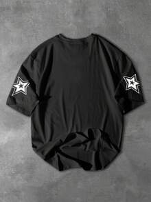 PAVTROS Men's Summer Casual Letter & Number Print Round Neck Short Sleeve T-Shirt - Black - View 2