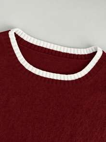 Franclia Áo thun nữ dáng suông rộng, thoải mái, mềm mại, cổ tròn, tay ngắn, phối màu tương phản, thích hợp mặc hàng ngày đi làm, cỡ lớn, mùa xuân/hè. - Màu Đỏ Sâu - Xem 3