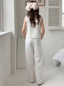 DAZY Tween Girls' Casual Solid Color Button Front Vest And Pants Set, Summer - White - View 2