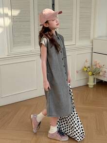 DAZY Girls' Denim Dress With Collar And Pockets, Fall Outfit - Grey - View 7