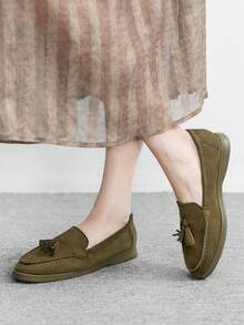 CUCCOO BIZCHIC Giày lười nữ màu xanh hải quân bằng da lộn, kiểu dáng thoải mái, đa năng, phù hợp cho hoạt động ngoài trời, đi làm, công sở và mặc hàng ngày. - Màu xanh Bạc hà - Xem 6