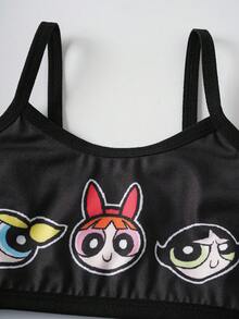 THE POWERPUFF GIRLS X SHEIN 4pcs Young Girl Cute Cartoon Heart Print Ringer Undershirt Cami Top - Pink - View 7