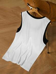 Manfinity Camiseta de tirantes casual y versátil de verano para hombres con parches de colores contrastantes - Blanco - Ver 2
