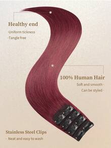 4PCS Straight Clip In Hair Extensions Human Hair, Double Weft Invisible Design With 8 Clips, 99J# Wine Red Premium Remy Hair, 12‑18 Inch, For Full‑Head Volume Boost, Perfect For Women & Girls Daily Wear, Fall Outfits, Halloween And Christmas Holiday - S99J - View 4