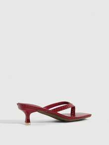 CUCCOO SZL Women's Square Toe Fashion Daily Wear Thong High Heel Sandals Valentine's Day - Red - View 3