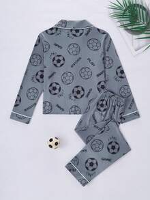 Boys' Panda Print Button-Front Long Sleeve Top And Pants Comfortable Pajama Set - Grey - View 2