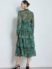 Aveloria Modichic Women's Lantern Sleeve Dress With Paisley Print Vacation Outfits Woman  - Green - View 6