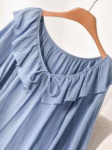 CosyJoli 大码女式彼得潘领休闲衬衫，蓝色宽松上衣，可爱女式休闲上衣，夏季可爱休闲上衣，春季女式休闲衬衫，适合休闲度假穿着 - 藍色 - 查看 5