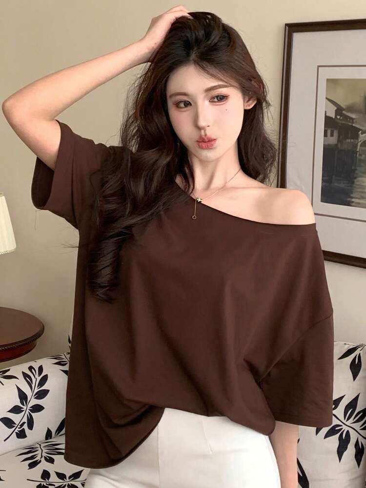 Women's Loose Casual Asymmetric-Shoulder T-Shirt, Summer New Arrival