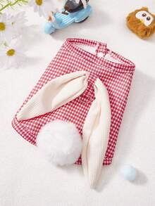 PETSIN 宠物秋冬格子外套，可爱兔耳朵配天鹅绒背心泰迪熊吊带衫，小型犬幼犬服装 - 彩色 - 查看 6