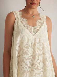 Freevana Plus Size Lace Patchwork Sheer Elegant Sleeveless Dress, Summer Dresses - Apricot - View 2