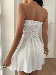 Sunnyshic 女士白色无肩带蝴蝶结连体连衣裙 - 白色 - 查看 2