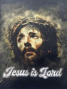 Manfinity Dauomo Camiseta gráfica vintage retro "Jesús es el Señor", regalo para creyentes de Jesús y Dios, regalo para él, nuevo estilo primavera/verano 2026 - Negro - Ver 4