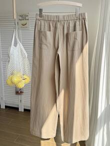Comfortcana Calças retas de cintura baixa 100% algodão lavado casual plus size para mulheres, Calças de linho para mulheres, Calças de verão para mulheres, Calças de algodão, Calças de perna larga para mulheres, Calças de verão para mulheres, Outono/Inverno - Caqui - Visão 2