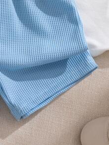 Souflis Souflis 2件套男婴/幼儿可爱卡通熊印花短袖上衣和纯色纹理短裤套装，适合春夏外出和日常穿着 - 彩色 - 查看 9