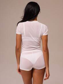 MUSERA ESSENTIALS 短袖圆领透视网纱上衣，适合冬春两季夜晚外出，性感可爱，修身百搭。 - 白色 - 查看 4