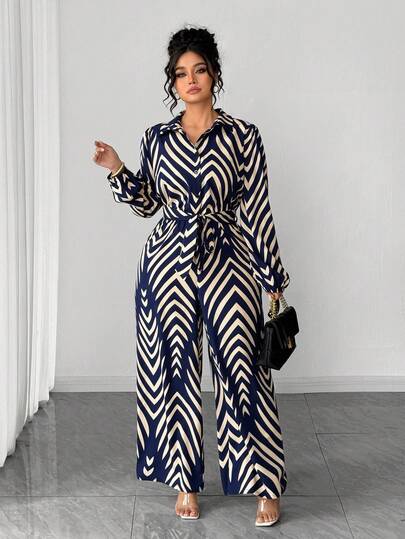 Elenzga Plus Size Women Abstract Print Bow Tie Strap Casual Jumpsuit