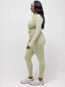 MUSERA Plus Size Marl BBL Active Jacket And Crossover Waist Leggings Set Co-Ord Sport Active Gym Workout Casual Sonder - Yellow - View 4