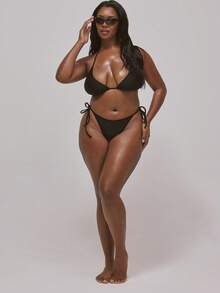 MUSERA Áo bikini tam giác cỡ lớn, thích hợp mặc đi bơi trong kỳ nghỉ hè, du lịch, đồ bơi cơ bản cho khu nghỉ dưỡng. - màu đen - Xem 5