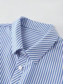 SHEIN Franclia 女士条纹短袖单排扣条纹衬衫和短裤休闲两件套 - 彩色 - 查看 6