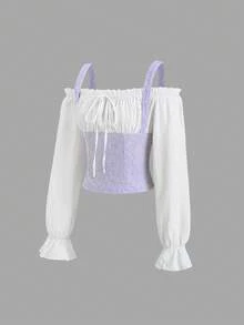 Sweetra Sweet Girl Series Early Spring New Arrival Shirt, Delicate Jacquard Fabric, Sexy Off Shoulder Design, Chic And Playful Academic Style Women Shirt - Multicolor - View 2