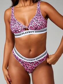Missguided x Playboy 豹纹粉色抹胸，饰有品牌标志，舒适日常内衣系列 - 彩色 - 查看 3