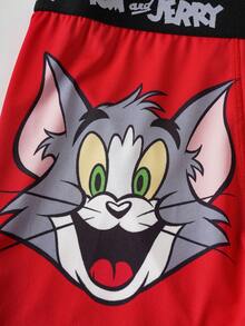 TOM & JERRY X SHEIN 男士字母卡通图案撞色平角内裤 - 紅色 - 查看 6