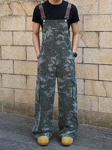 Manfinity EMRG Men's Fashion Camouflage Loose Casual Jumpsuit Bib Pants - Army Green - View 5